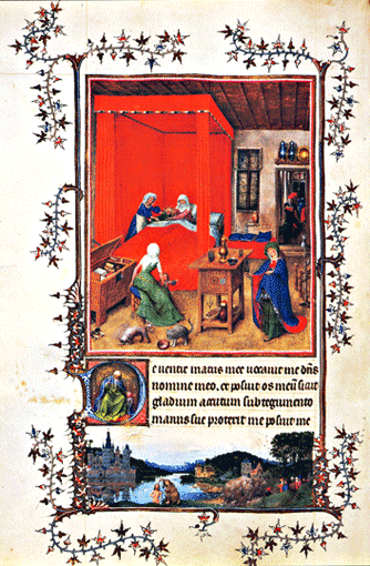 Miniatuur: geboorte van Sint-Jan de Doper