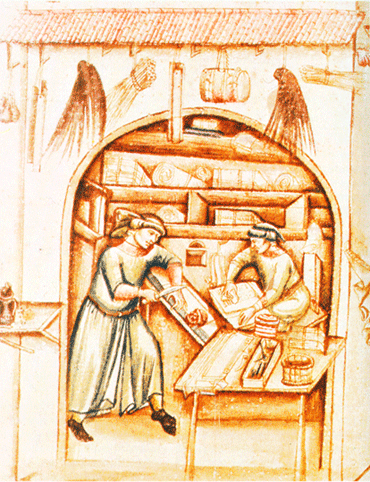 Winkel met schrijfmaterialen uit de 15de eeuw